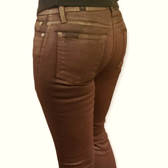 7 for All Mankind The Skinny Coated Jeans - Metallic Bronze/Brown - 24 - Picture 6 of 12